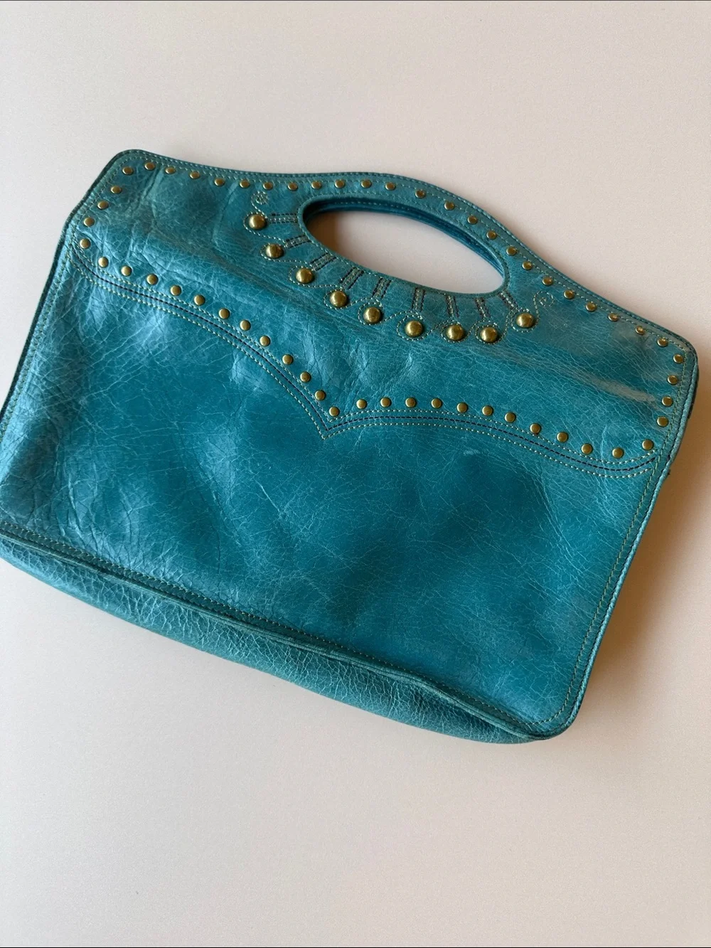 HOBO Teal Studded Leather Wristlet Clutch